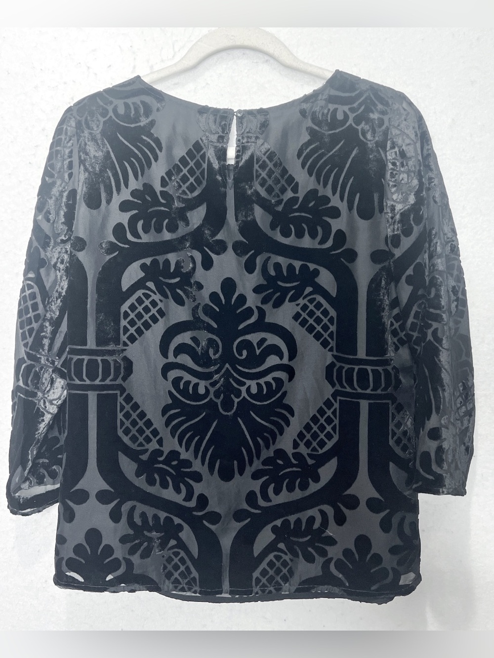 RSVP by Talbots Black Velvet Burnout Blouse Small Devore 3/4 Sleeve NWT Damask - Picture 3 of 8